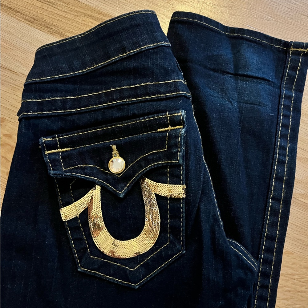 True Religion Dark Wash W/ Gold Sequin
